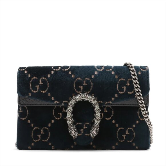 Gucci GG Velvet Dionysus velvet x leather Chain Shoulder Bag navy x black 476432 - Picture 1 of 10